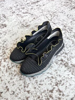 Fendi Ruffle Trim Nappa Leather Slip-On Sneakers - Black with Yellow Piping